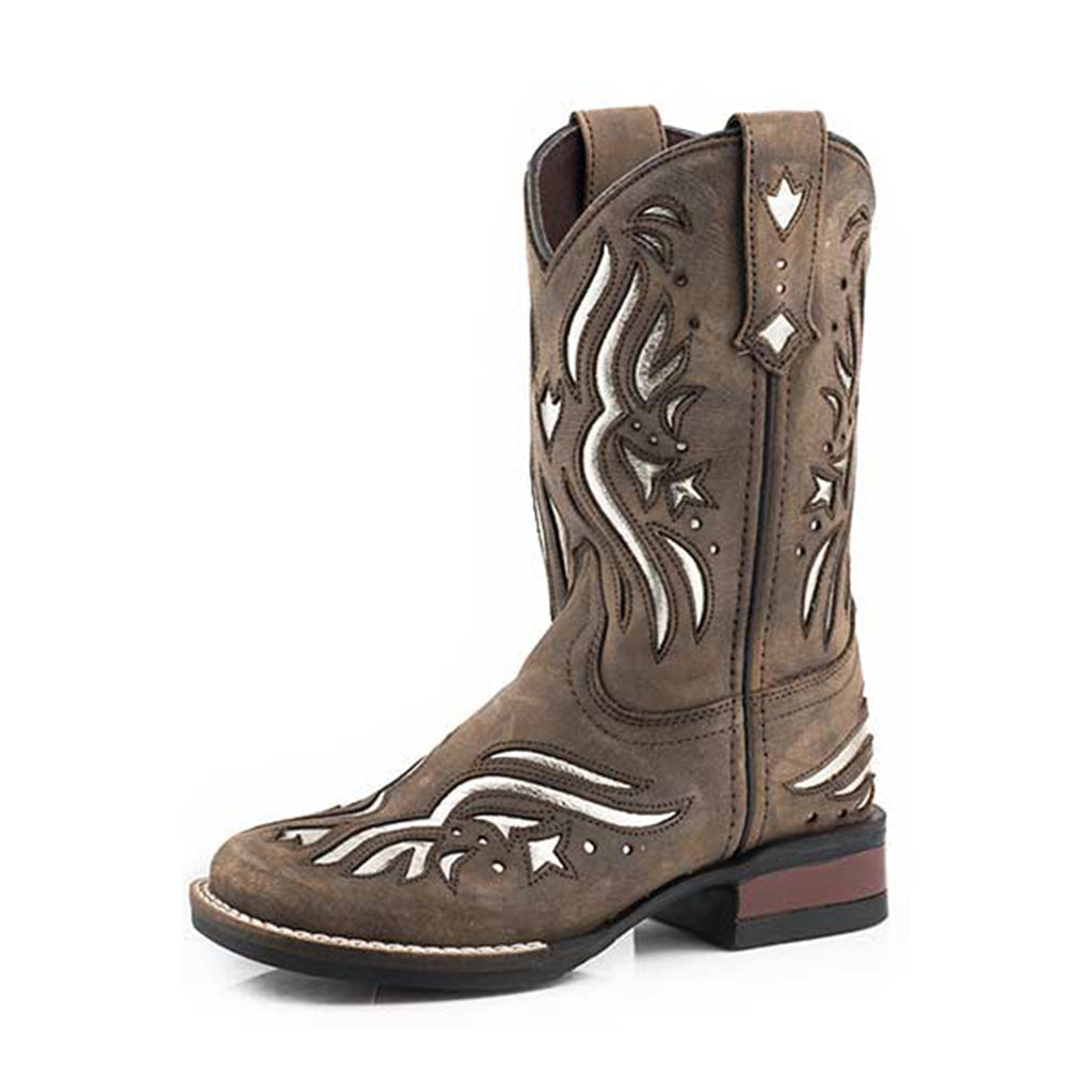 kids brown cowboy boots with silver inlays