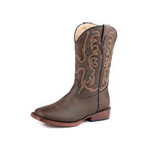 kids brown cowboy boots with western stitching