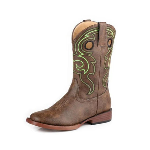 Boy's Brown/Lime Green Square Toe Boot