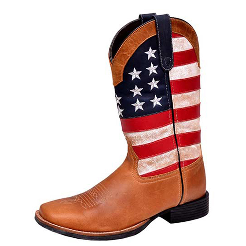 Side view of USA flag boot.