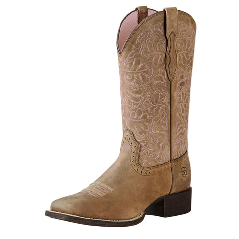 Front and side view of Women's Brown Bomber Remuda Square Toe Boots. 
