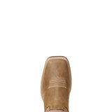 Top side view of the toe on the Women's Brown Bomber Remuda Square Toe Boots. 