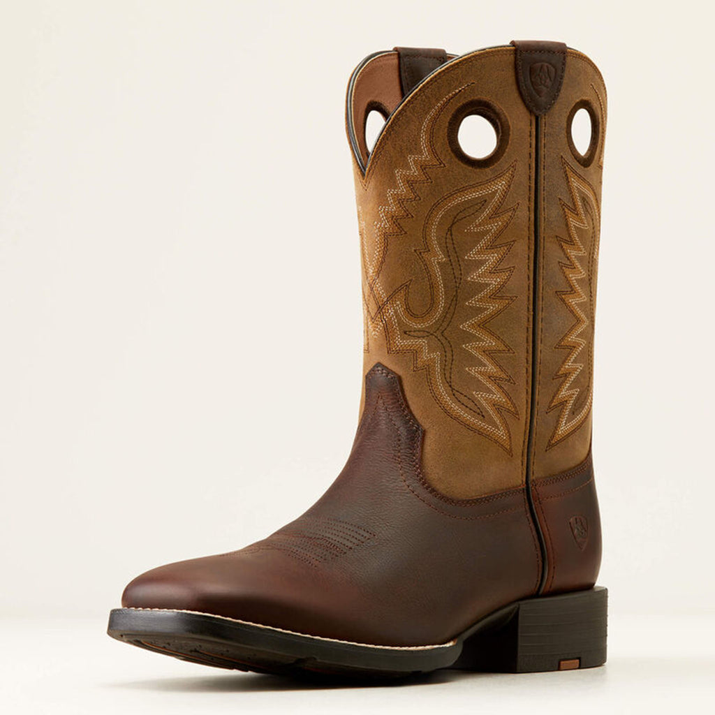 Front and side view of Ariat Men's Barley Brown Sport Ranger Western Boots.