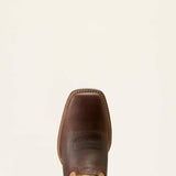Top side view of the toe on the Ariat Men's Barley Brown Sport Ranger Western Boots.