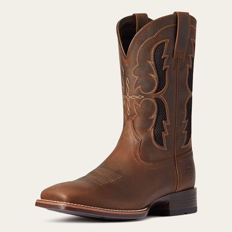 Front and side view of Men's Distressed Brown Dash Western Boots.
