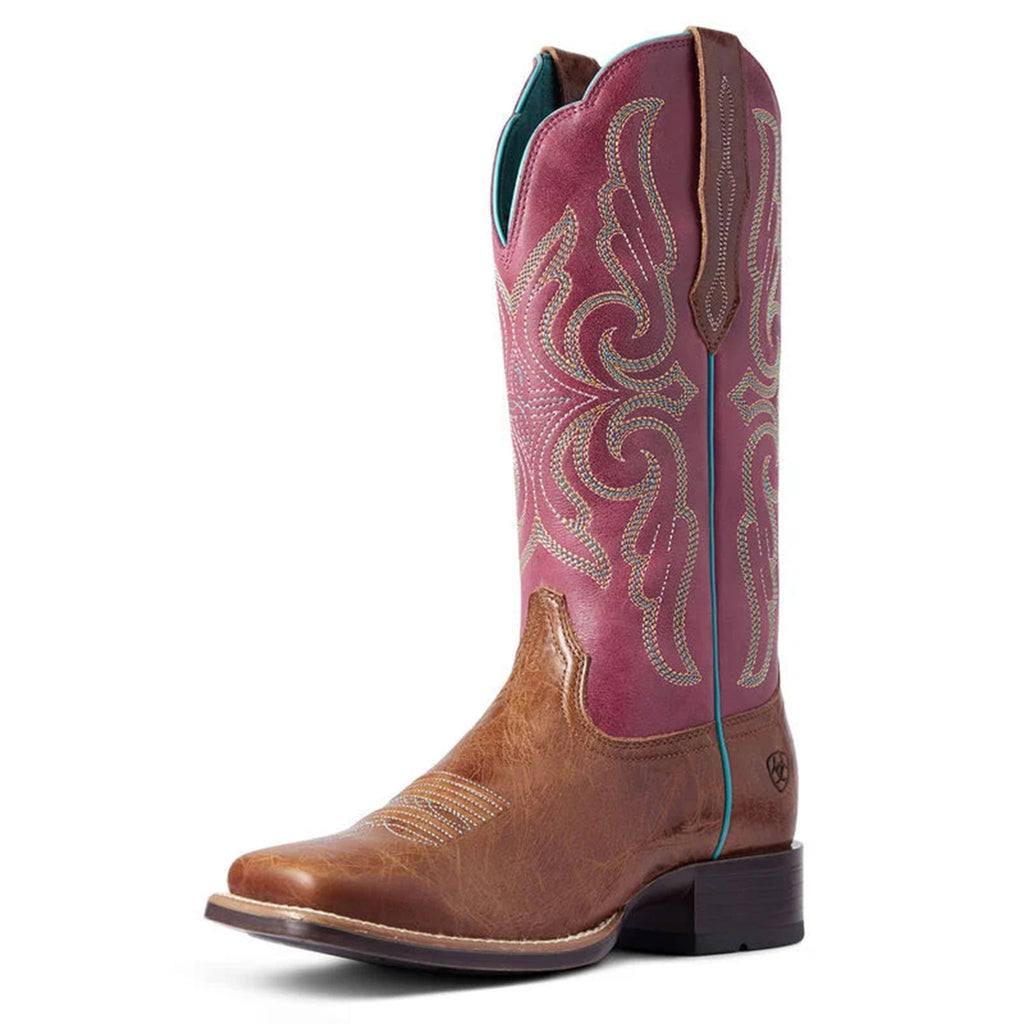 Front and side view of Ariat Women's Pomegranate Primera StretchFit Western Boots.