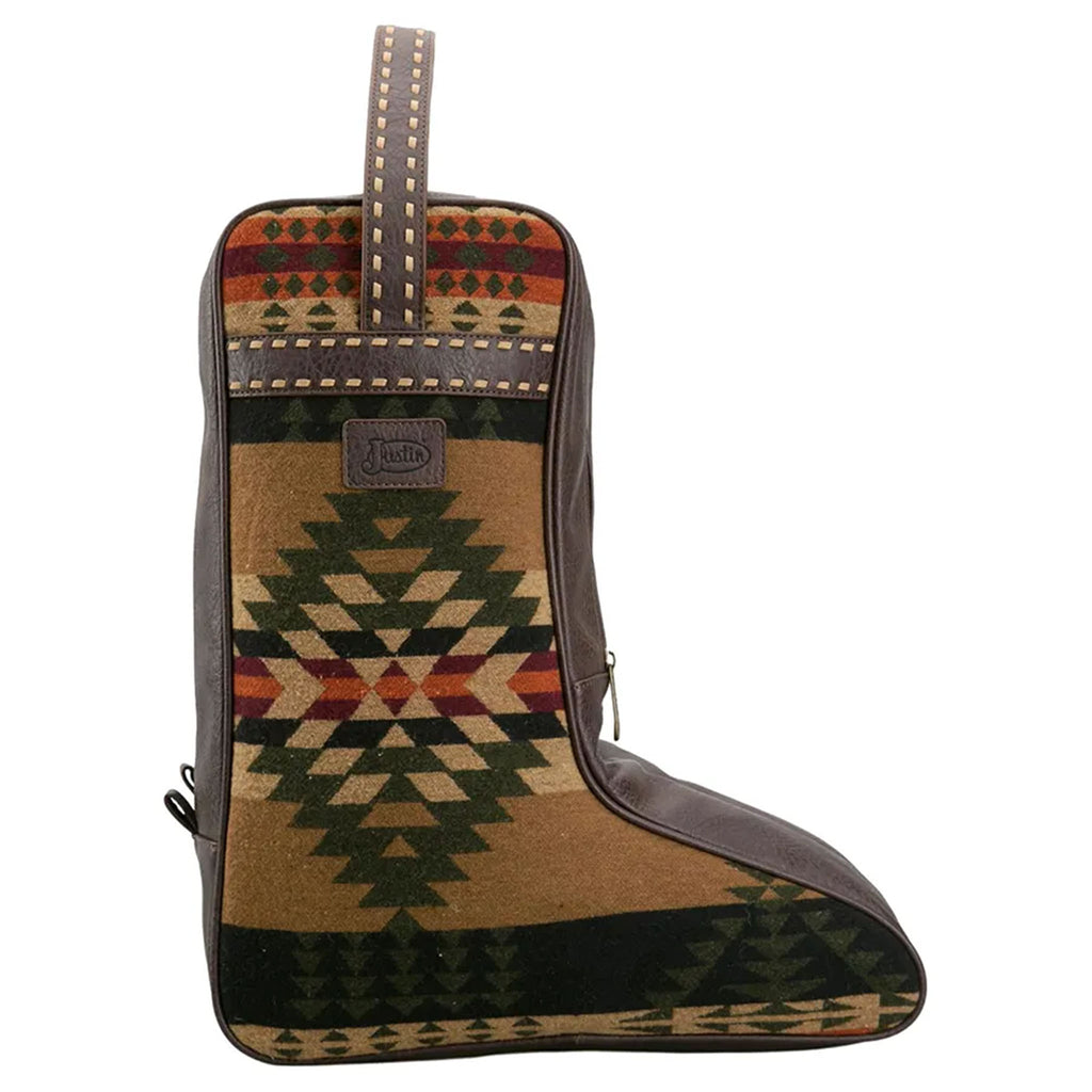 Side view of Justin Brown Aztec Print Boot Bag