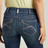women's dark wash boot cut jeans with contrast stitching on the back pocket-pocket view 