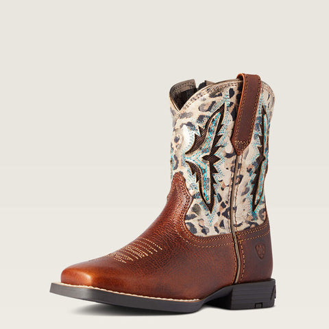 Ariat Kid's Spiced Cider Koel VentTEK Square Toe Western Boots with Leopard Print Tops