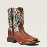 Ariat Kid's Spiced Cider Koel VentTEK Square Toe Western Boots with Leopard Print Tops medial view