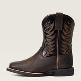 Full side view of Ariat Kid's Brown & Black Amos Square Toe Boots.