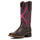 Ariat Ladies Sienna VentTEK 360 Dark Brown Western Boots with Wine Colored Aztec Pattern front view