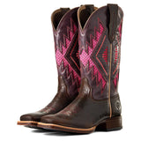 Ariat Ladies Sienna VentTEK 360 Dark Brown Western Boots with Wine Colored Aztec Pattern