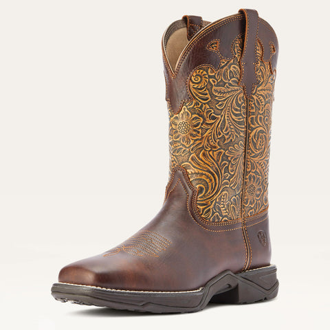 Ariat Clay and Brown Floral Square Toe Boots