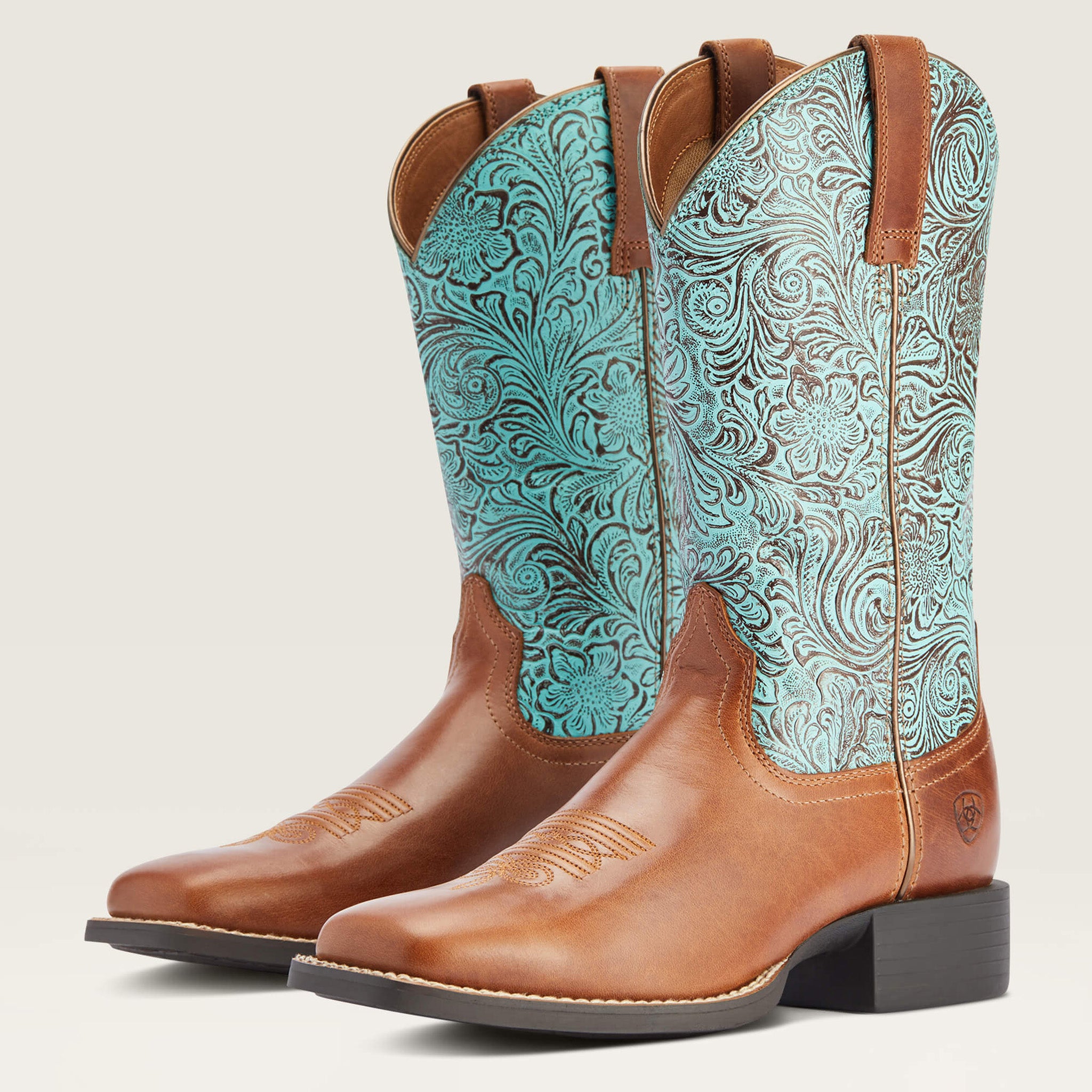 Ariat Women's Round Up Brown/Turquoise Square Toe Boots – Western