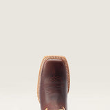 Top side view of the toe on the Ariat Women's Brazen Tan Frontier Daniella Square Toe Boots.