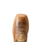 Top side view of the toe on the Ariat Men's Prairie Green Cowboss Square Toe Western Boots.