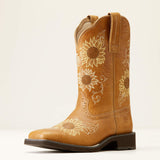 Front and side view of Ariat Women's Tan Blossom Western Square Toe Boots.