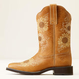 Full side view of Ariat Women's Tan Blossom Western Square Toe Boots.