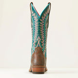Ariat Ladies Derby Monroe Shore Tan-Turquoise Nights Boot heel view