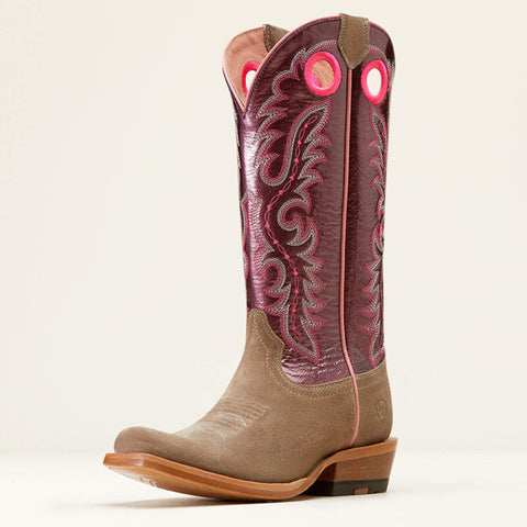 Front and side view of Ariat Women's Smoky Roughout Futurity Boon Cutter Toe Boots.