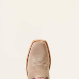 Top side view of the toe on the Ariat Women's Smoky Roughout Futurity Boon Cutter Toe Boots.