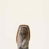 Top side view of the toe on the Dry Gulch Python Cowboy Boots.