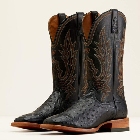 Ariat Men's Showboat Black TekStep Full Quill Ostrich Wide Square Toe Exotic Cowboy Boots