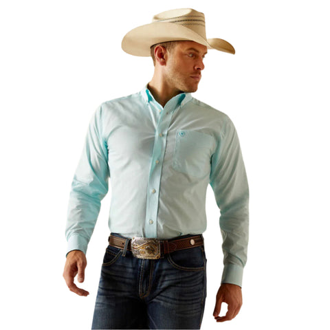 Teal Blue Mens Button Up Long Sleeve