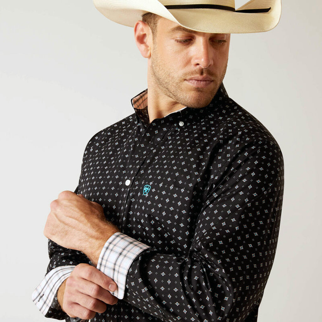 black ariat dress shirt Ariat: Men's Team Logo Black Mexico Twill Classic Fit Shirt La Raza Western Wear