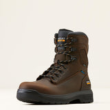 Ariat lace up work boot, dark brown leather, black and gold string and black rubber sole