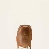 Top side view of the toe on the Ariat Kid's Southwestern San Angelo VenTEK Western Boots.