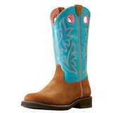 Ariat Ladies Elko Chestnut Suede Brown & Blue Western Boot 