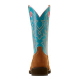 Ariat Ladies Elko Chestnut Suede Brown & Blue Western Boot heel view