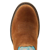 Ariat Ladies Elko Chestnut Suede Brown & Blue Western Boot toe view