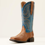Ariat Ladies Cattle Caite Blue & Roasted Peanut Stretch Fit Square Toe Boots front view