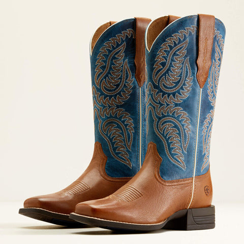Ariat Ladies Cattle Caite Blue & Roasted Peanut Stretch Fit Square Toe Boots