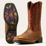Ariat Men's Ridgeback 11" Square Toe Western Work Boot view with flipped up bottom  and boot front view