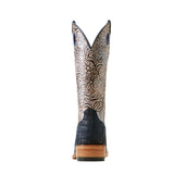 Ariat Women`s Navy Sueded Caiman Belly Futurity Boon Cowgirl Boot heel view