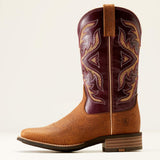 Full side view of Ariat Women's Tooled Acorn & Maroon VenTEK Square Toe Boots.