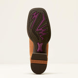 Bottom side view of the Ariat Women's Tooled Acorn & Maroon VenTEK Square Toe Boots.