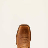 Top side view of the toe on the Ariat Women's Tooled Acorn & Maroon VenTEK Square Toe Boots.