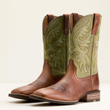 men's lightweight square toe cowboy boot in tan & green color