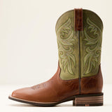 men's lightweight square toe cowboy boot in tan & green color side view