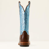 Back side view of Ariat Women's Surf Blue Frontier Tilly Wide Square Toe Boots.