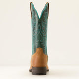 Ariat Hybrid Ranch Time Ladies Western Boot with acorn roughout foot and deep teal shaft heel view