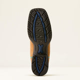 Ariat Hybrid Ranch Time Ladies Western Boot with acorn roughout foot and deep teal shaft sole view