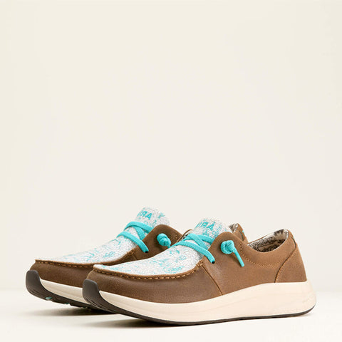 
Ariat Ladies Buckeye Western Honey Brown Slip On Shoe with Turquoise laces