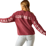 Rose Cropped Sweatshirt with Ariat Cowgirl Tough Covering the Back Wrist to Wrist