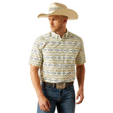 Green and Blue Southwest Print Short Sleeve Button-up Shirt with a Single Pocket